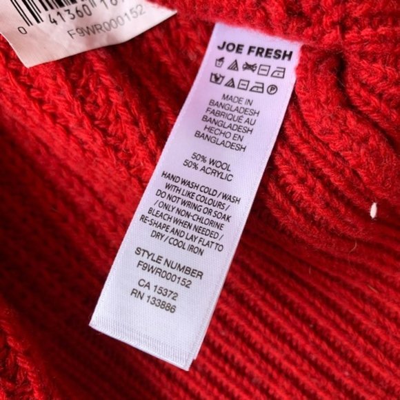 Red 50% Wool Joe Fresh Turtleneck Ribbed Hem Fisherman Aran Sweater size Small - Picture 4 of 8